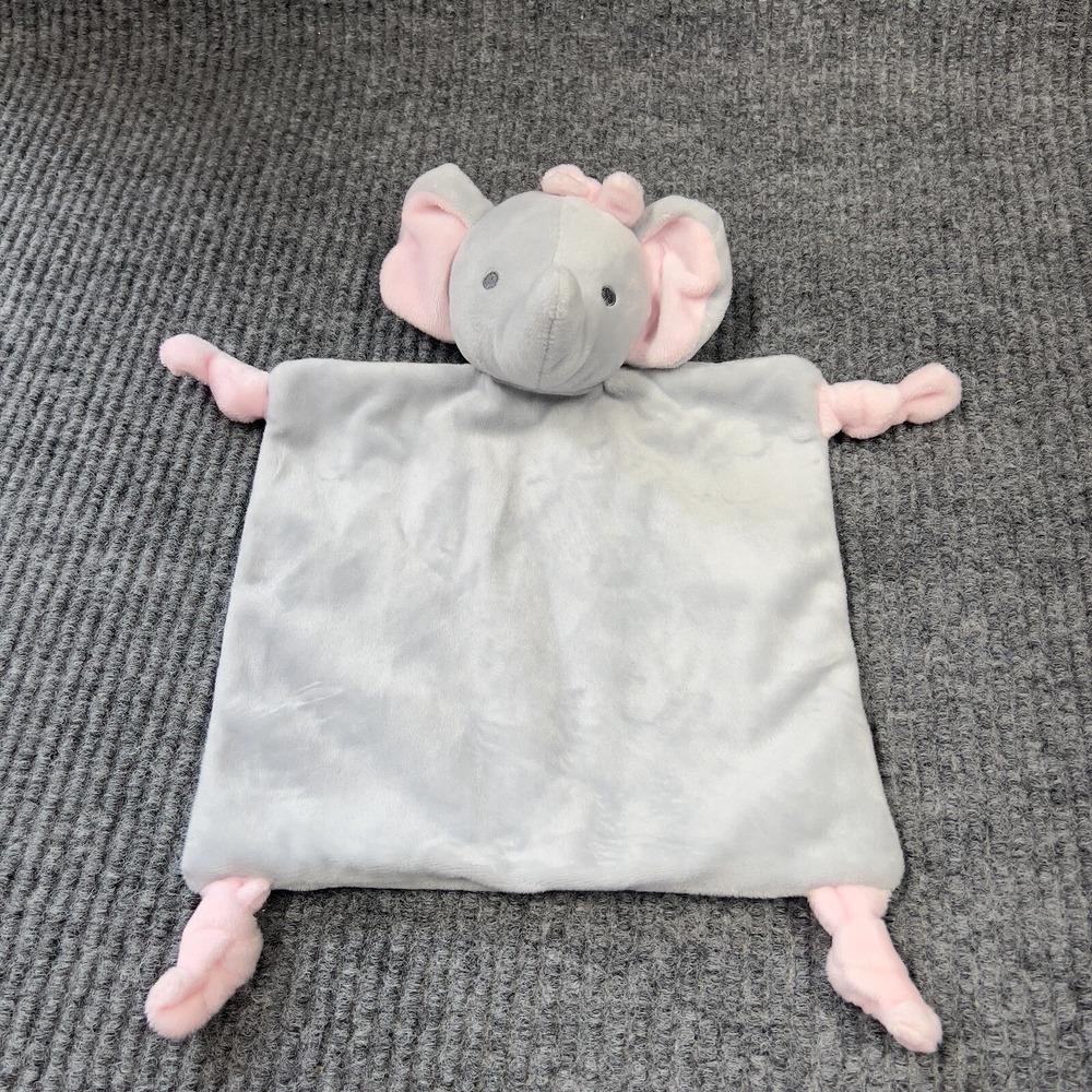 Dan Dee Baby Lovey Security Blanket Elephant Plush Gray Bow Rattle Embroidered